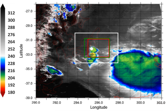 Brightness temperature, 2019-01-25 18:00 UTC